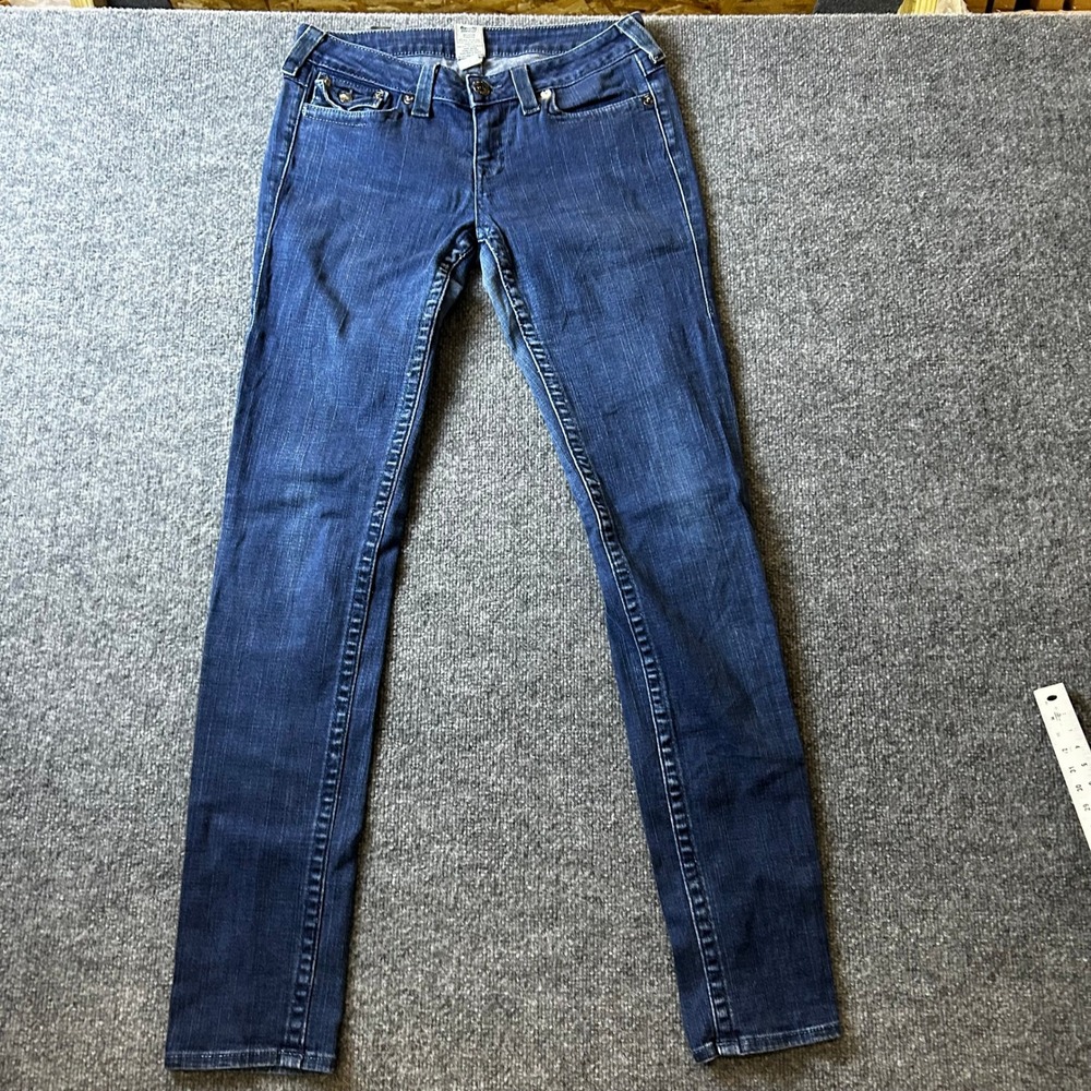 True Religion Jeans Womens Size 26 Blue Skinny Low Rise Flap Pocket Dark Wash